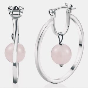 Galilea Rose Quartz Platinum Bond Silver Hoop Earrings 7.80 CTW